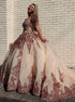 Ball Gown Lace Up Champagne Sweetheart Tulle Sequin Prom Dress LBQ4093